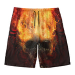 Flaming Demon Skull Print Men's Swim Trunks