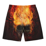 Flaming Demon Skull Print Men's Swim Trunks