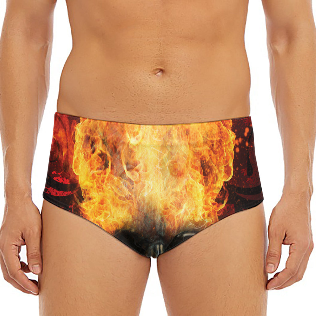 Flaming Demon Skull Print Men's Triangle Swim Briefs