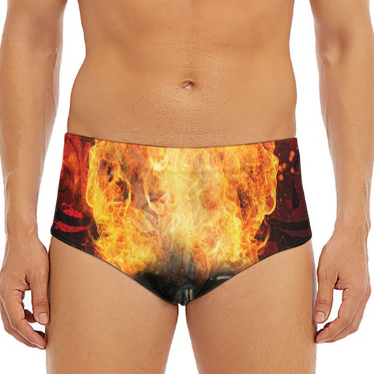 Flaming Demon Skull Print Men's Triangle Swim Briefs