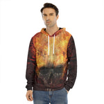 Flaming Demon Skull Print Men's Velvet Pullover Hoodie