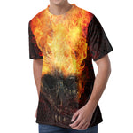 Flaming Demon Skull Print Men's Velvet T-Shirt