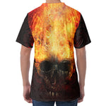 Flaming Demon Skull Print Men's Velvet T-Shirt