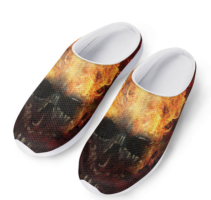 Flaming Demon Skull Print Mesh Casual Shoes