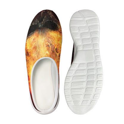 Flaming Demon Skull Print Mesh Casual Shoes