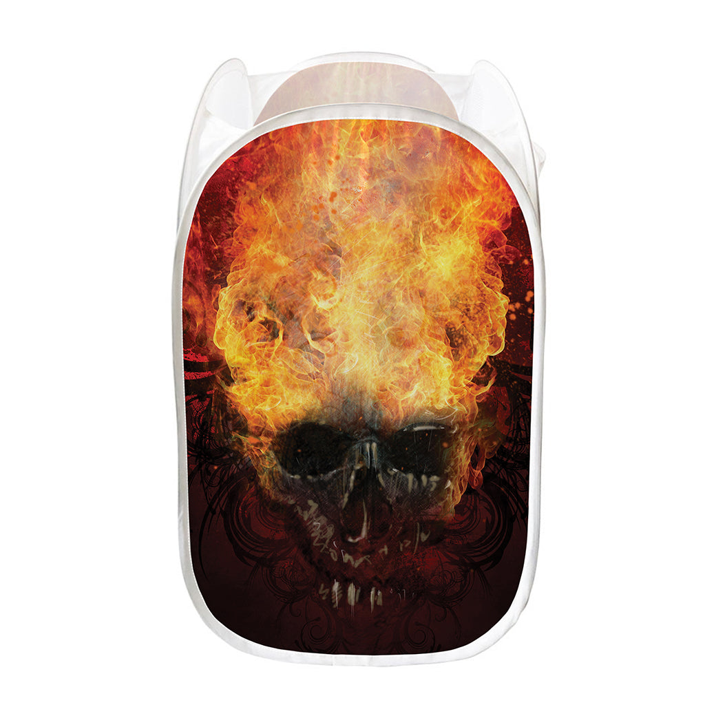 Flaming Demon Skull Print Mesh Laundry Hamper