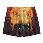 Flaming Demon Skull Print Mesh Shorts