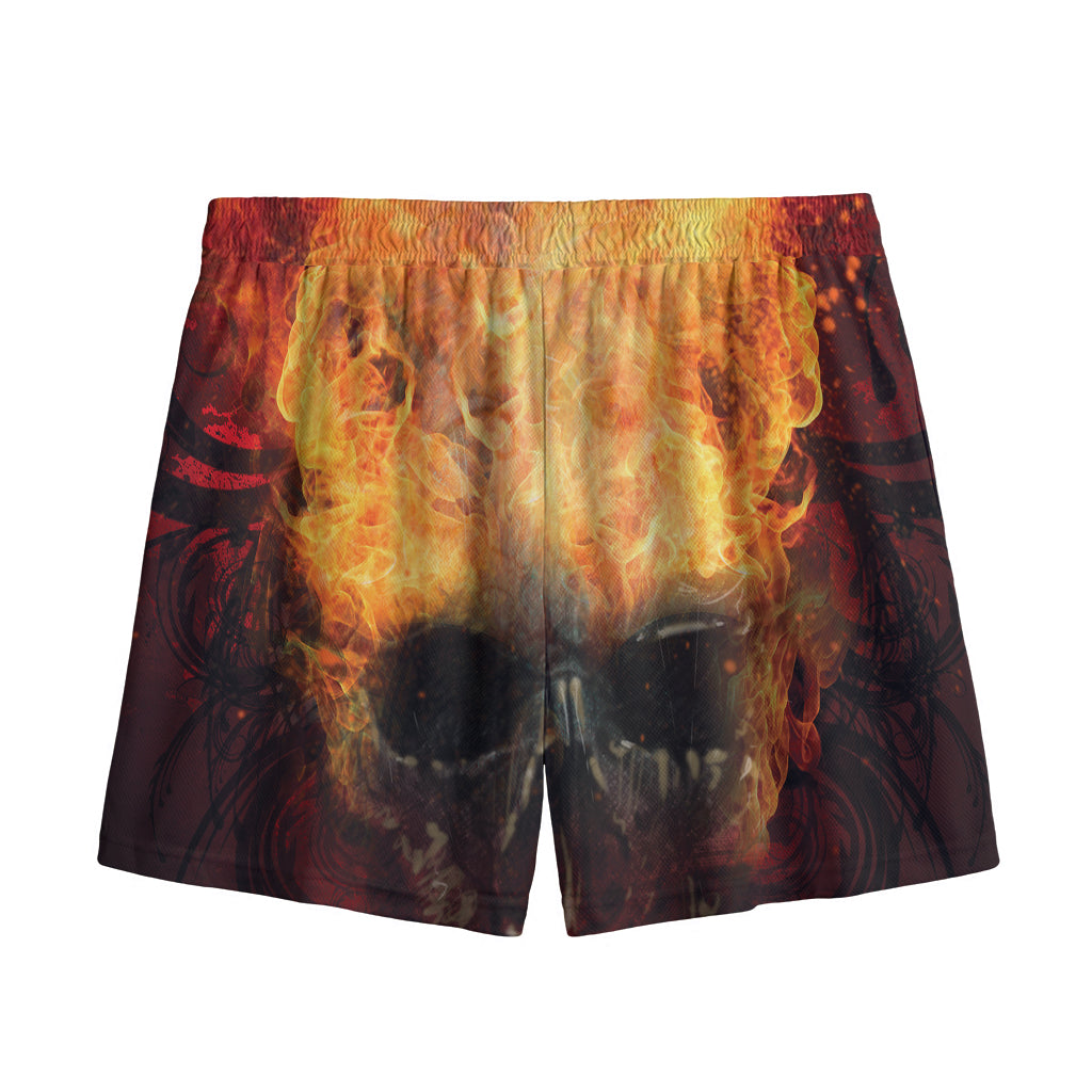 Flaming Demon Skull Print Mesh Shorts