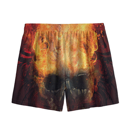 Flaming Demon Skull Print Mesh Shorts