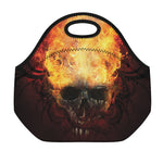 Flaming Demon Skull Print Neoprene Lunch Bag