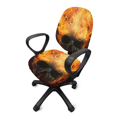 Flaming Demon Skull Print Office Chair Cover