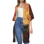 Flaming Demon Skull Print Open Front Beach Cover Up