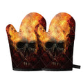 Flaming Demon Skull Print Oven Mitts