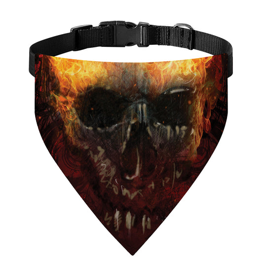 Flaming Demon Skull Print Over The Collar Dog Bandana