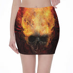 Flaming Demon Skull Print Pencil Mini Skirt