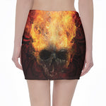 Flaming Demon Skull Print Pencil Mini Skirt