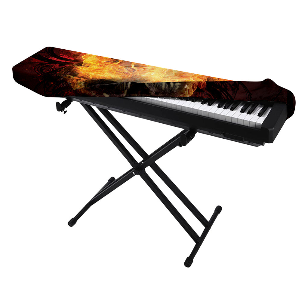 Flaming Demon Skull Print Piano Keyboard Cover