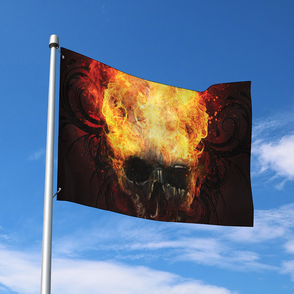 Flaming Demon Skull Print Polyester Flag