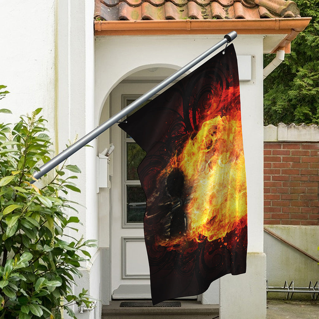 Flaming Demon Skull Print Polyester Flag