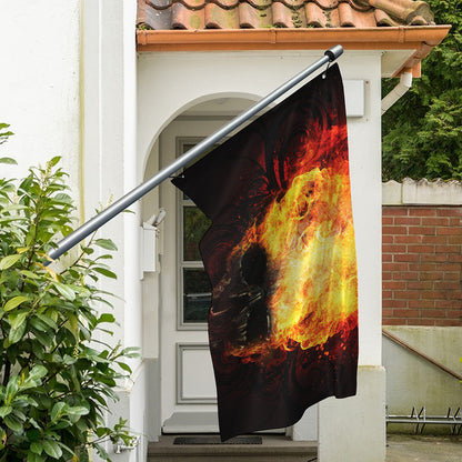 Flaming Demon Skull Print Polyester Flag