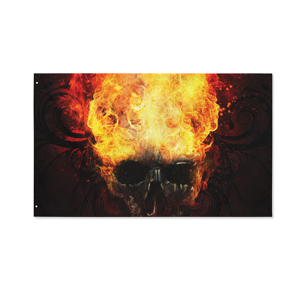 Flaming Demon Skull Print Polyester Flag