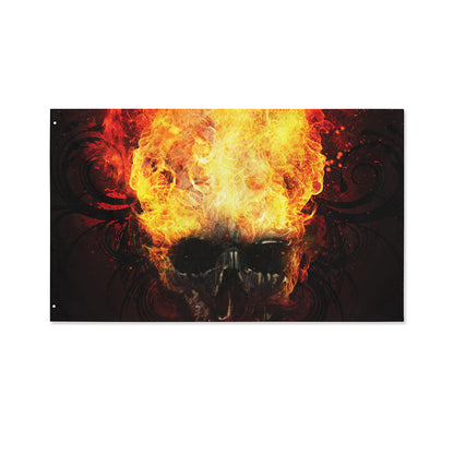 Flaming Demon Skull Print Polyester Flag