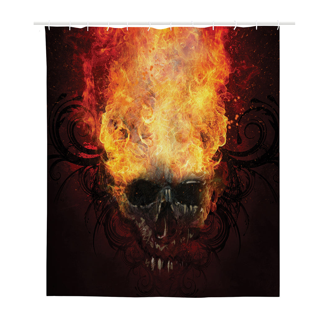 Flaming Demon Skull Print Polyester Shower Curtain