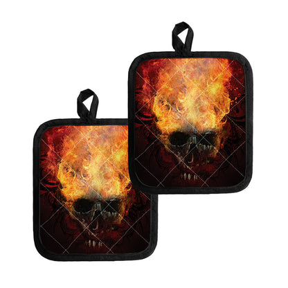 Flaming Demon Skull Print Pot Holders