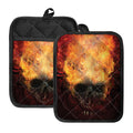Flaming Demon Skull Print Pot Holders With Pocket
