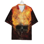 Flaming Demon Skull Print Rayon Hawaiian Shirt