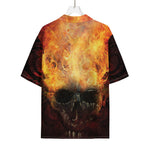 Flaming Demon Skull Print Rayon Hawaiian Shirt