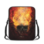 Flaming Demon Skull Print Rectangular Crossbody Bag
