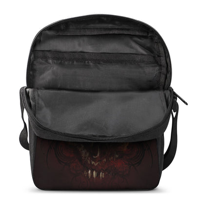 Flaming Demon Skull Print Rectangular Crossbody Bag