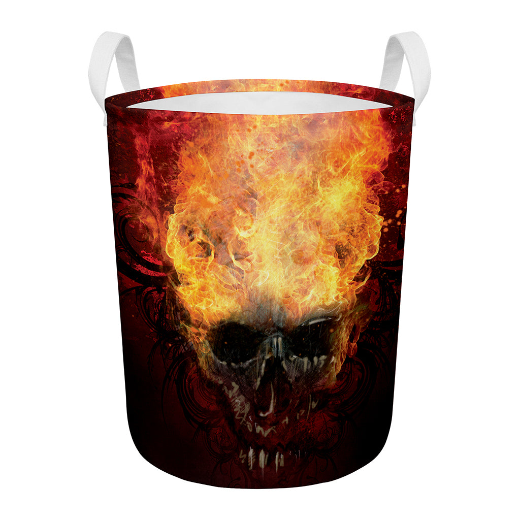 Flaming Demon Skull Print Round Laundry Basket
