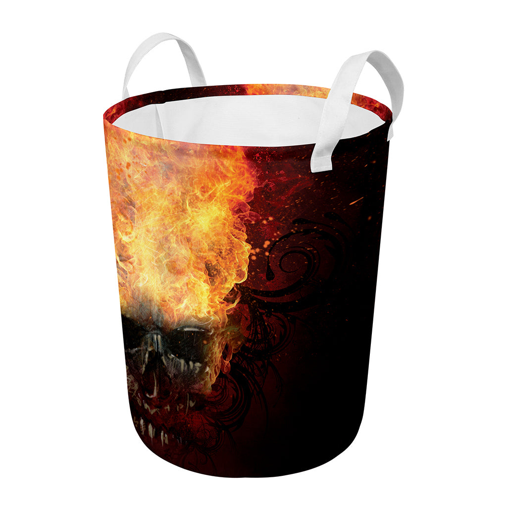 Flaming Demon Skull Print Round Laundry Basket