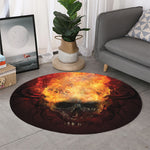 Flaming Demon Skull Print Round Rug