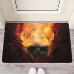 Flaming Demon Skull Print Rubber Doormat