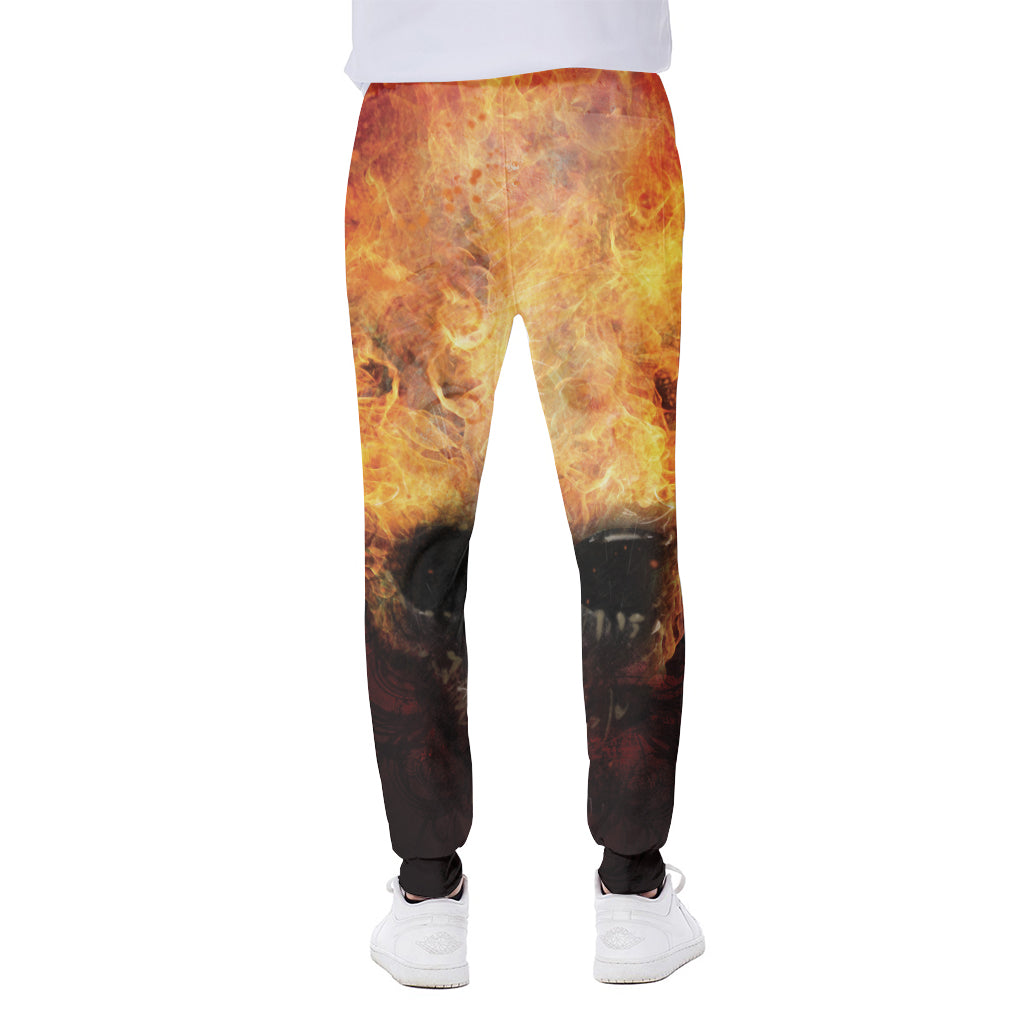 Flaming Demon Skull Print Scuba Joggers