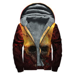 Flaming Demon Skull Print Sherpa Lined Zip Up Hoodie