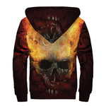 Flaming Demon Skull Print Sherpa Lined Zip Up Hoodie