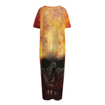 Flaming Demon Skull Print Short Sleeve Long Nightdress