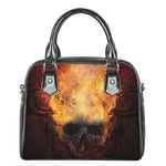 Flaming Demon Skull Print Shoulder Handbag