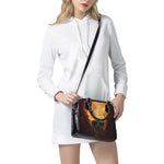 Flaming Demon Skull Print Shoulder Handbag
