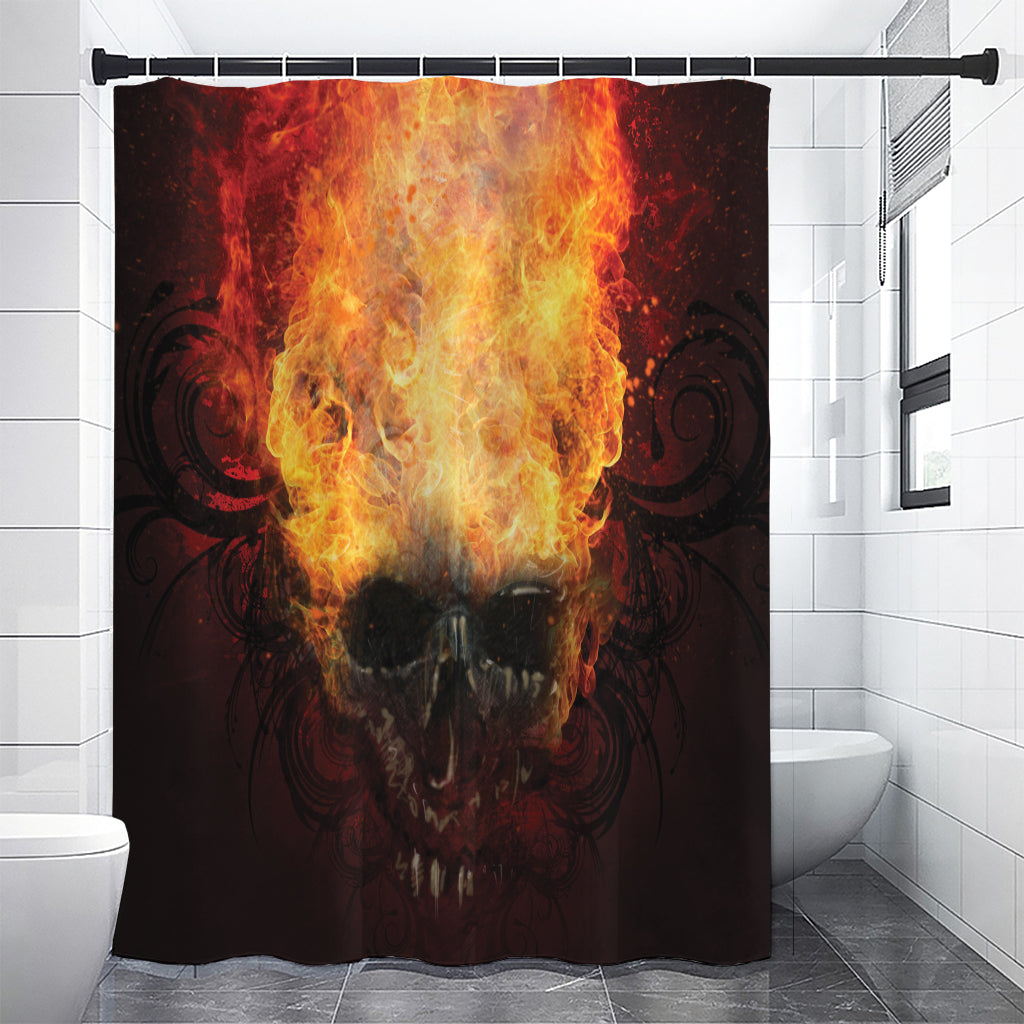 Flaming Demon Skull Print Shower Curtain