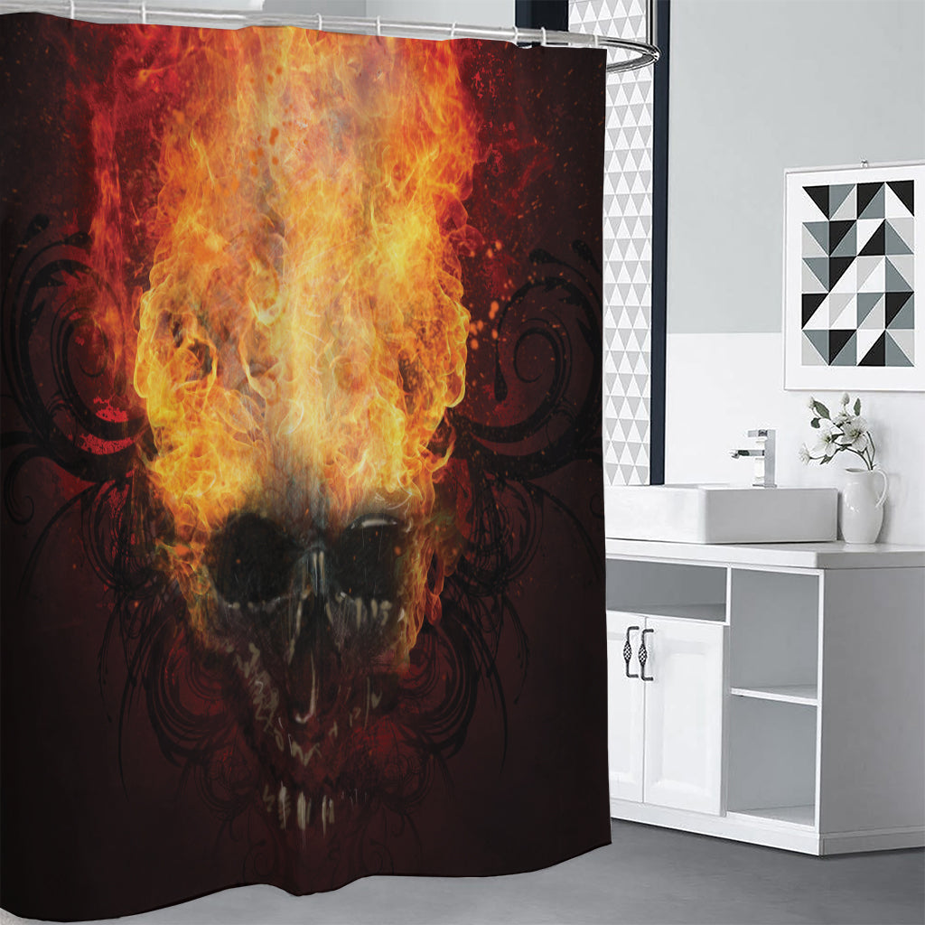 Flaming Demon Skull Print Shower Curtain