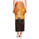 Flaming Demon Skull Print Side Slit Maxi Skirt