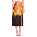 Flaming Demon Skull Print Side Slit Midi Skirt