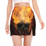 Flaming Demon Skull Print Side Slit Mini Skirt