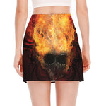 Flaming Demon Skull Print Side Slit Mini Skirt