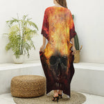 Flaming Demon Skull Print Silk V-Neck Kaftan Dress